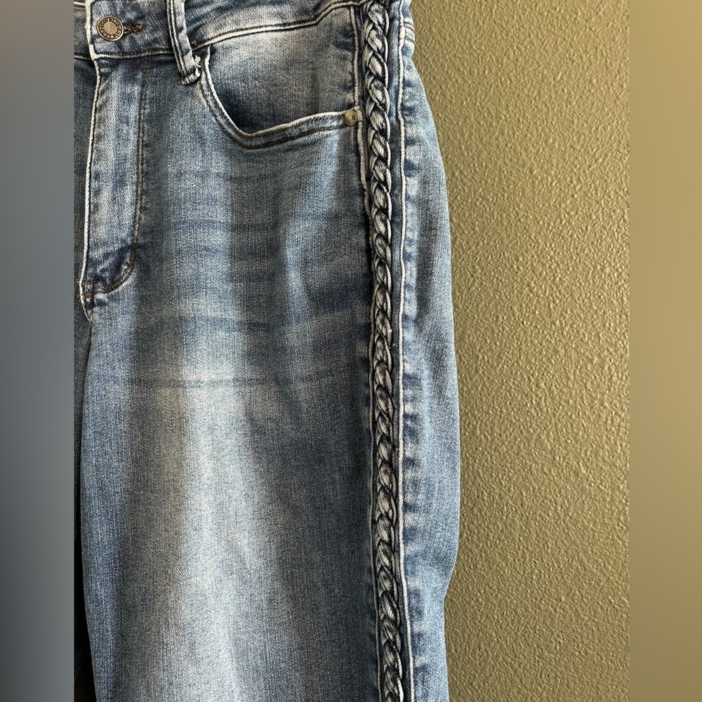 Judy Blue 14W Braided High Rise Crop Wide Leg Jeans Denim - Picture 3 of 8